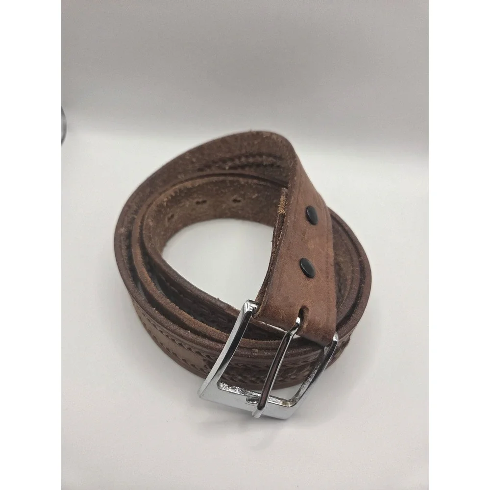 Chivis Belt Mens 38 Brown Hand Tooled Leather Western Cowboy Boho Mexico Made